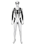 White venom suit with spider design on a white background