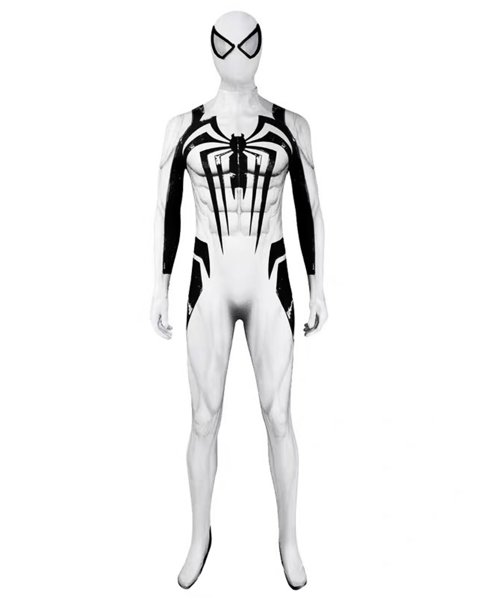 White venom suit with spider design on a white background